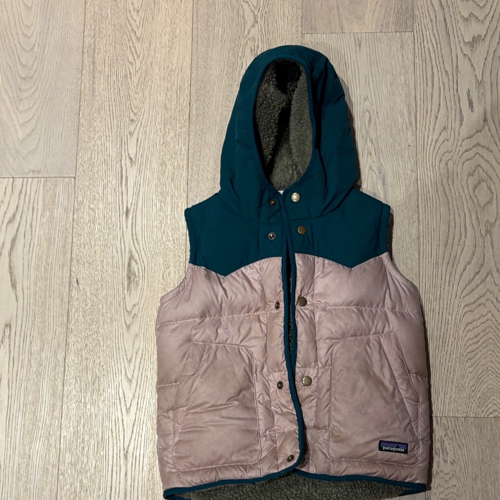 Girls Patagonia Teal and Pink Hooded Vest